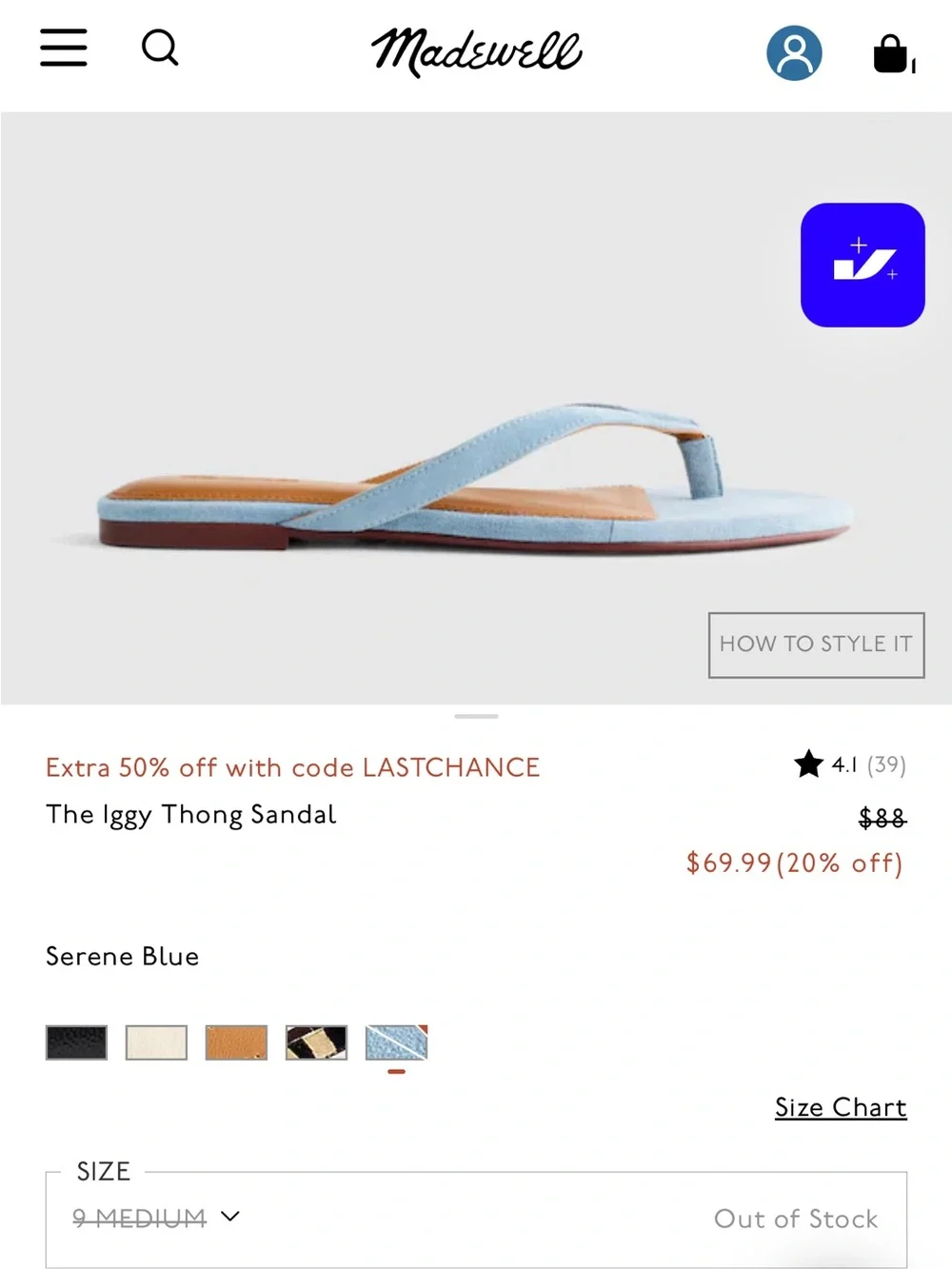 Madewell Iggy Light Blue Suede Thong Sandals